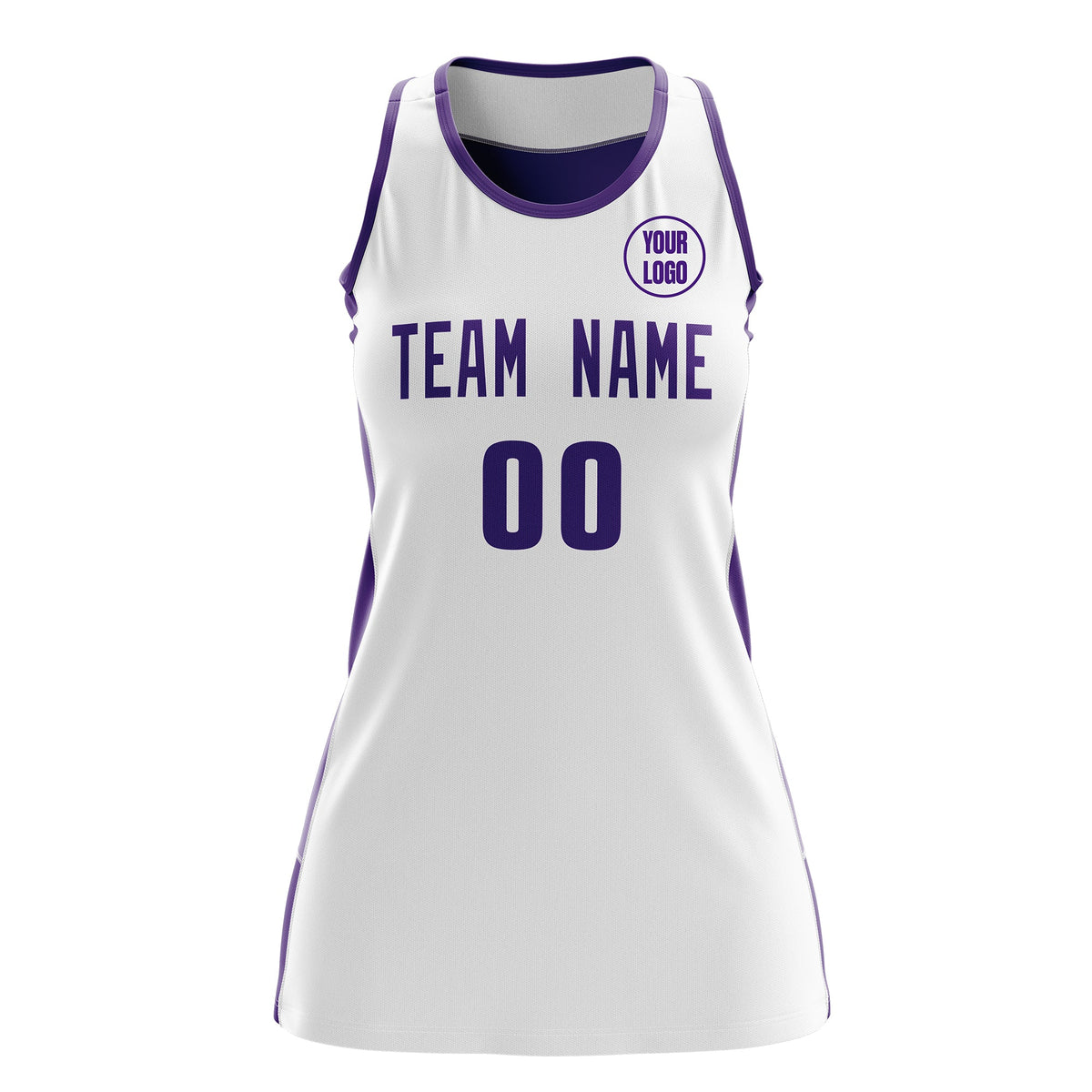 Custom Netball Dress | White Purple Classic Style Two-Tone Breathable Performance Sportswear