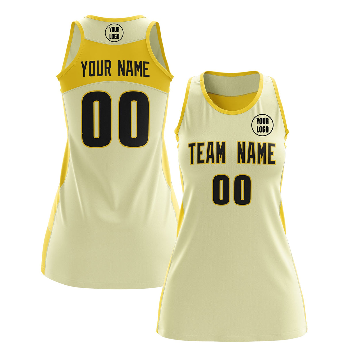 Custom Netball Dress | Cream Gold Classic Style Two-Tone Match Day Uniform