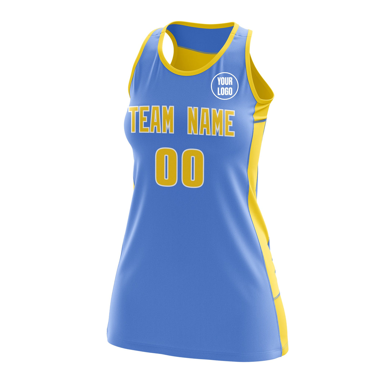 Custom Netball Dress | Powder Blue Gold Classic Style Two-Tone Breathable Performance Sportswear