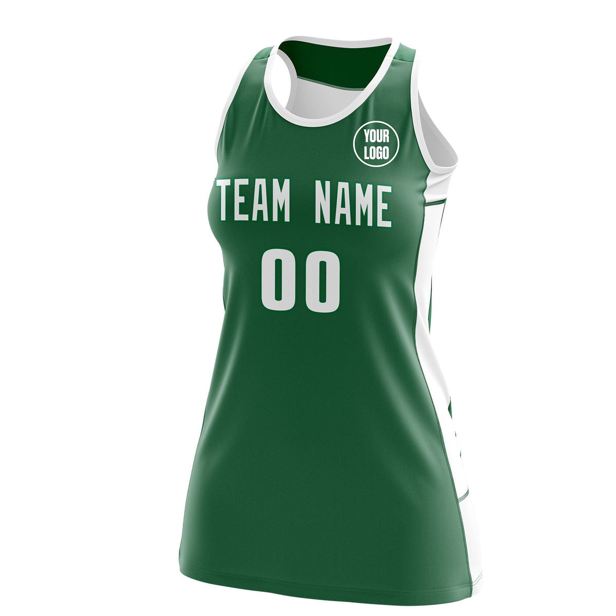 Custom Netball Dress | Kelly Green White Classic Style Two-Tone Breathable Performance Sportswear