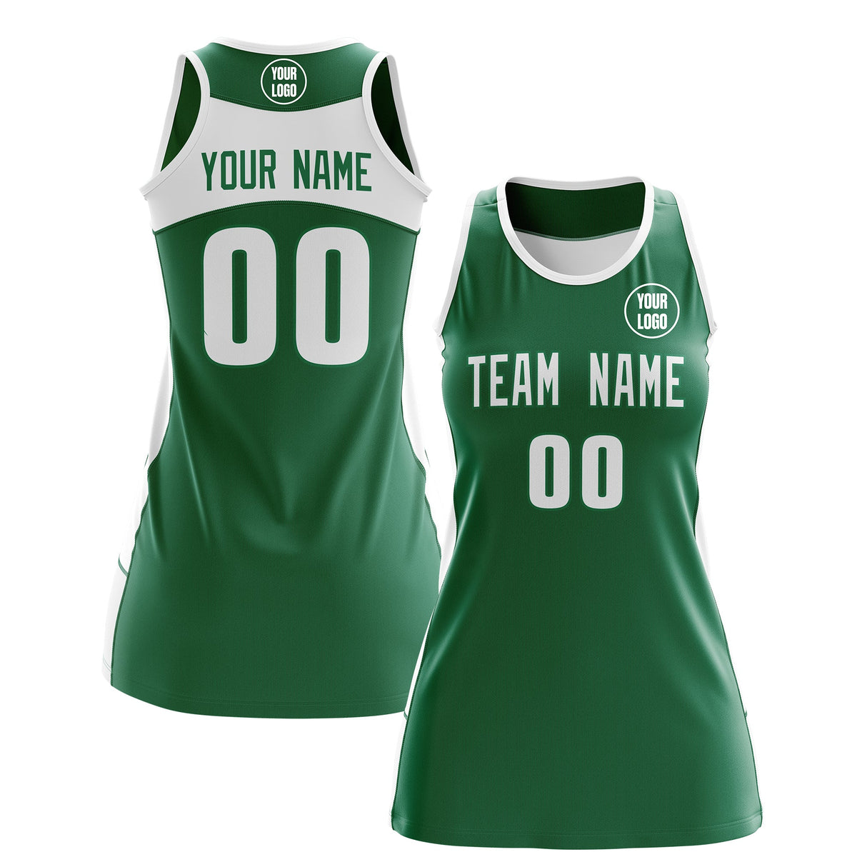 Custom Netball Dress | Kelly Green White Classic Style Two-Tone Breathable Performance Sportswear