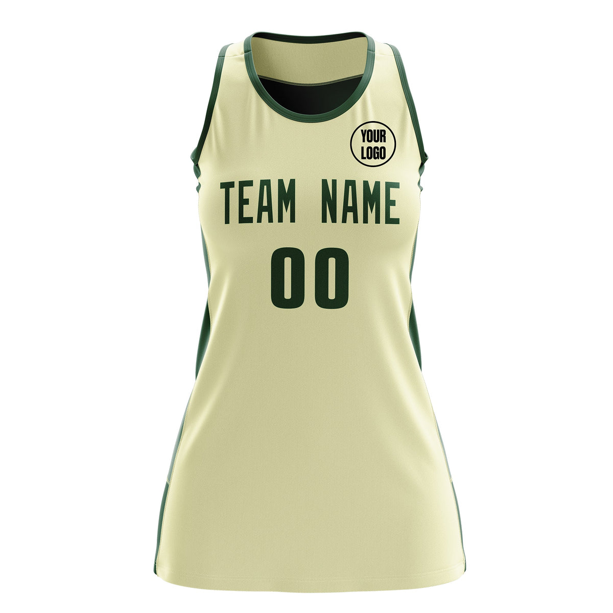 Custom Netball Dress | Cream Green Classic Style Two-Tone Breathable Performance Sportswear