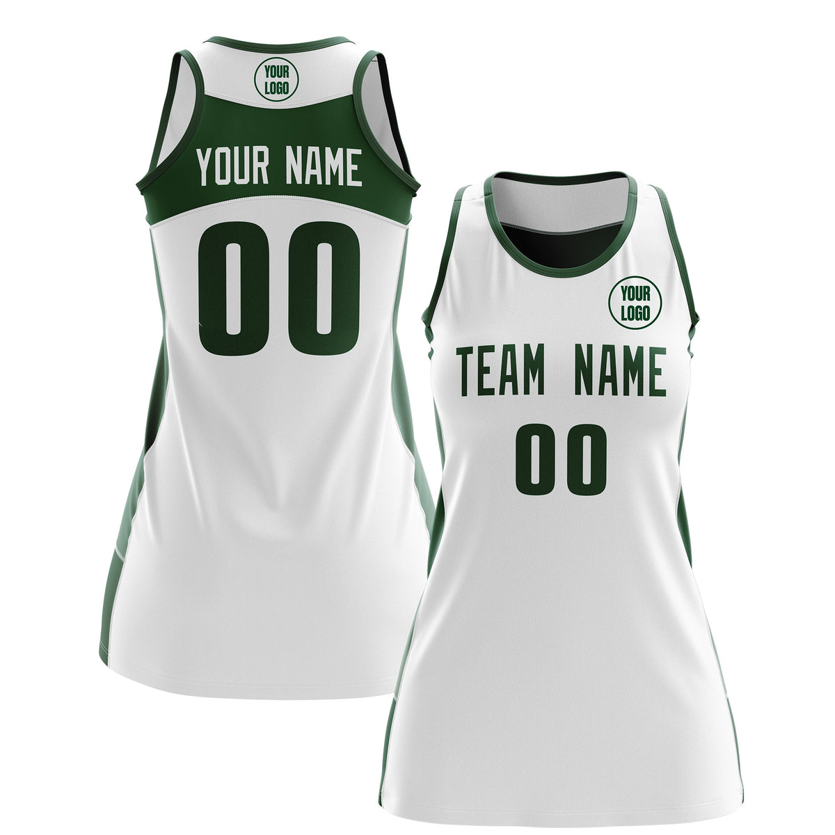 Custom Netball Dress | White Green Classic Style Two-Tone Professional Team Uniforms