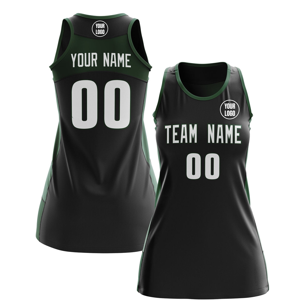 Custom Netball Dress | Black Green Classic Style Two-Tone Breathable Performance Sportswear