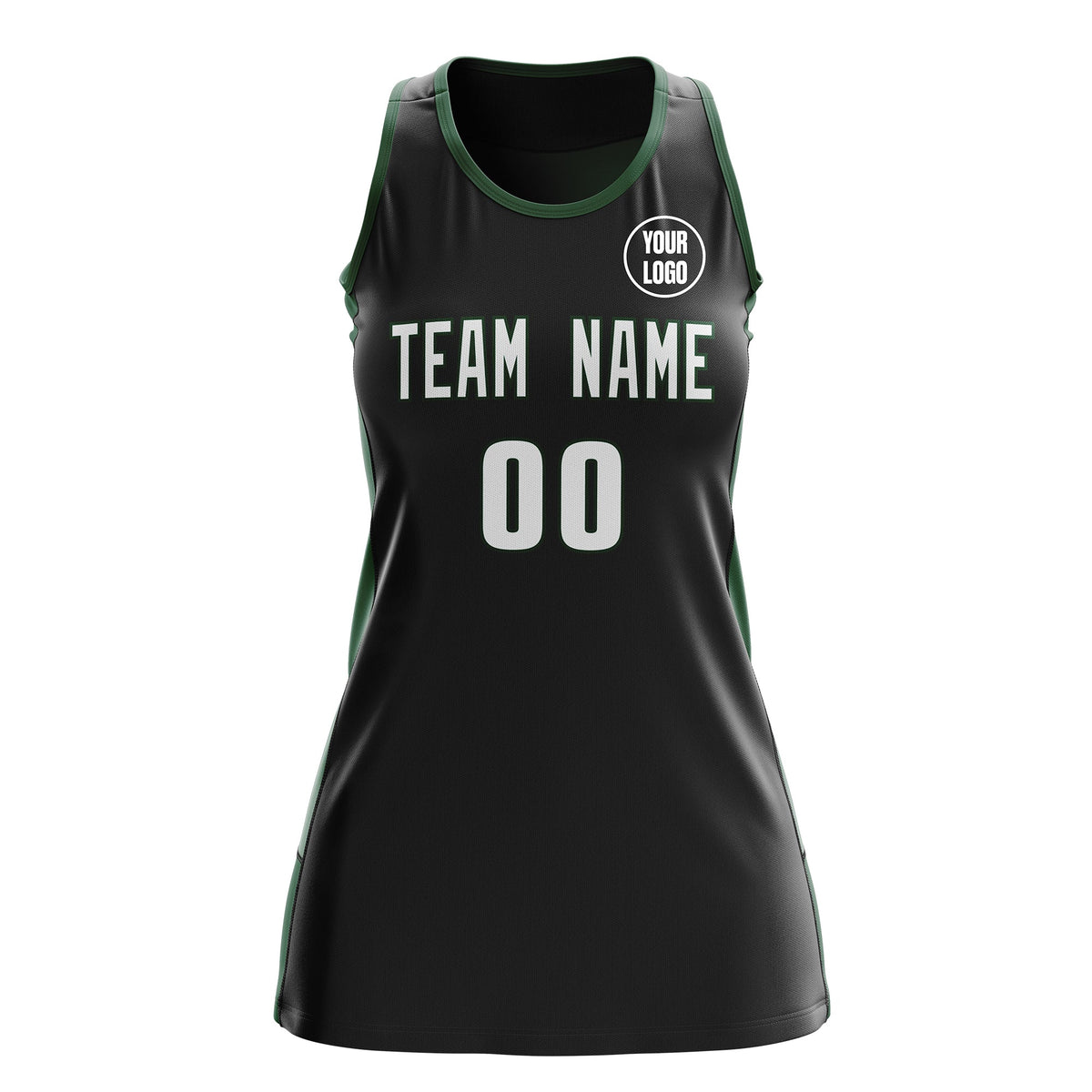 Custom Netball Dress | Black Green Classic Style Two-Tone Breathable Performance Sportswear