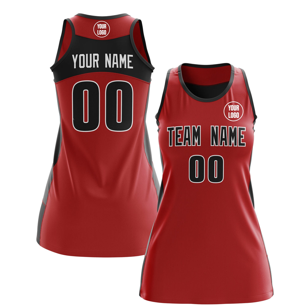 Custom Netball Dress | Red Black Classic Style Two-Tone Match Day Uniform