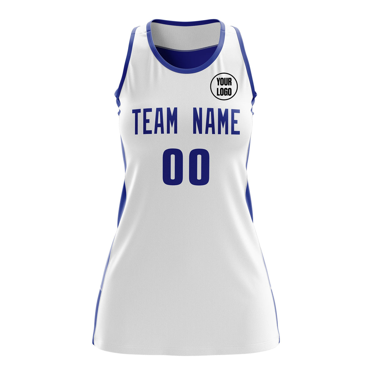 Custom Netball Dress | White Royal Blue Classic Style Two-Tone Match Day Uniform
