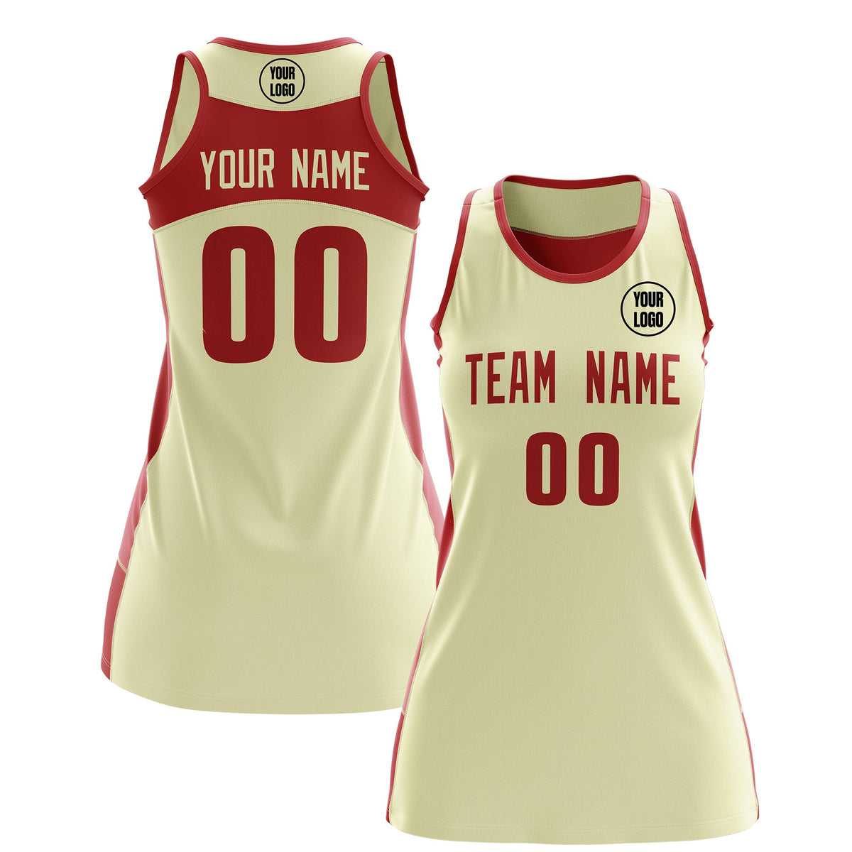 Custom Netball Dress | Cream Red Classic Style Two-Tone Breathable Performance Sportswear