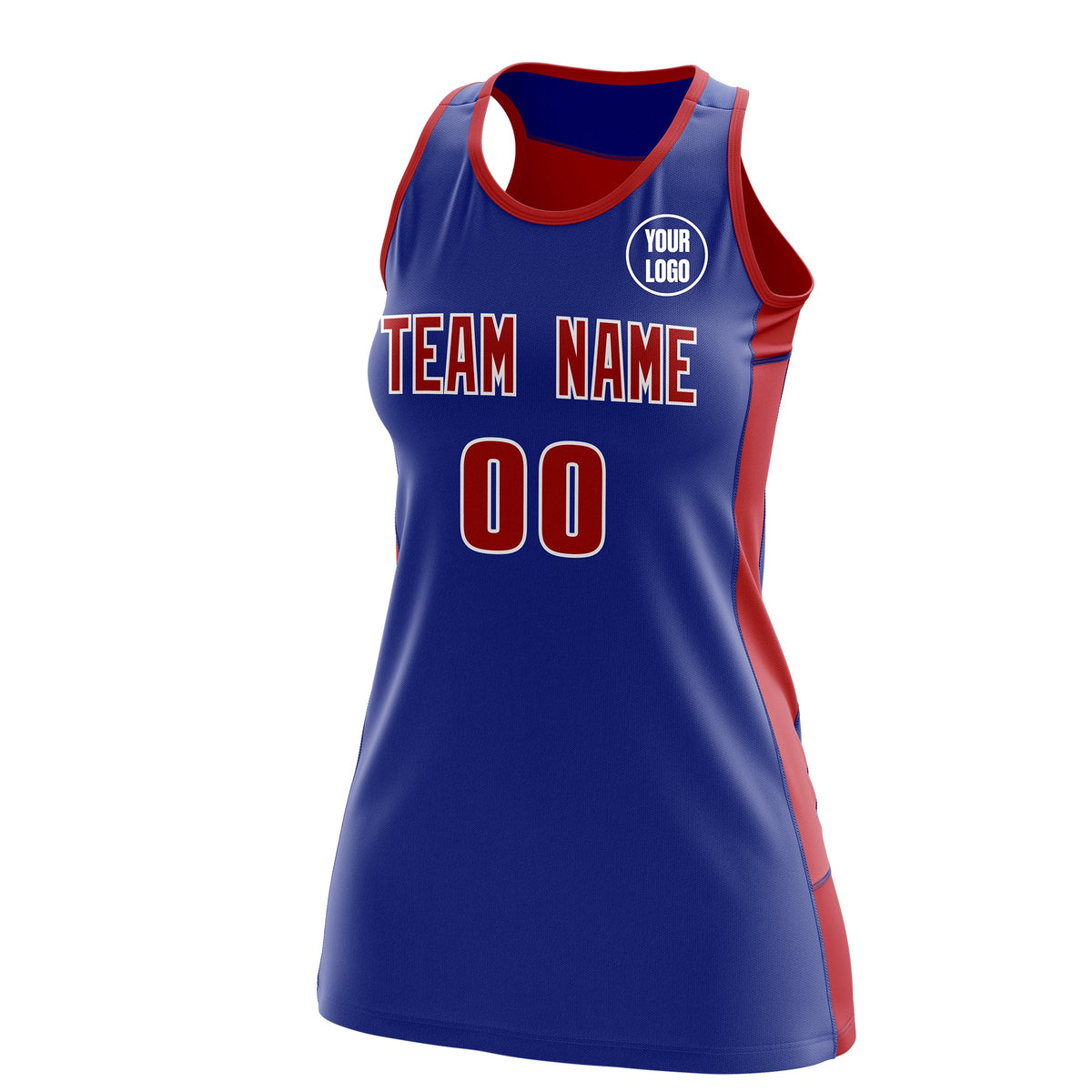Custom Netball Dress | Royal Blue Red Classic Style Two-Tone Professional Team Uniforms