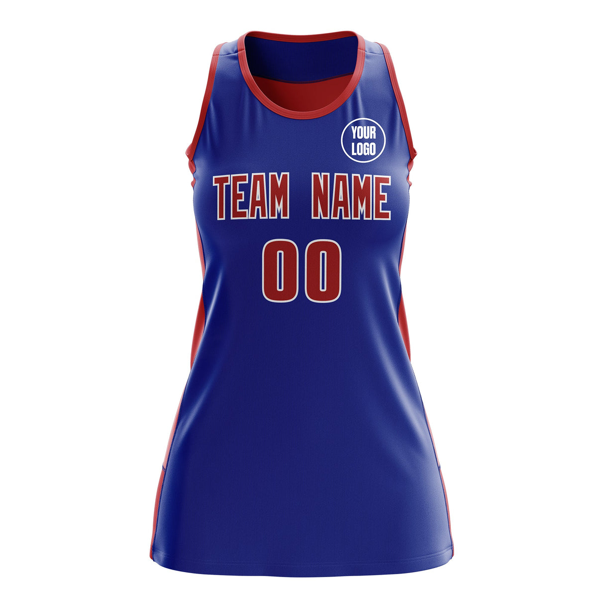 Custom Netball Dress | Royal Blue Red Classic Style Two-Tone Professional Team Uniforms
