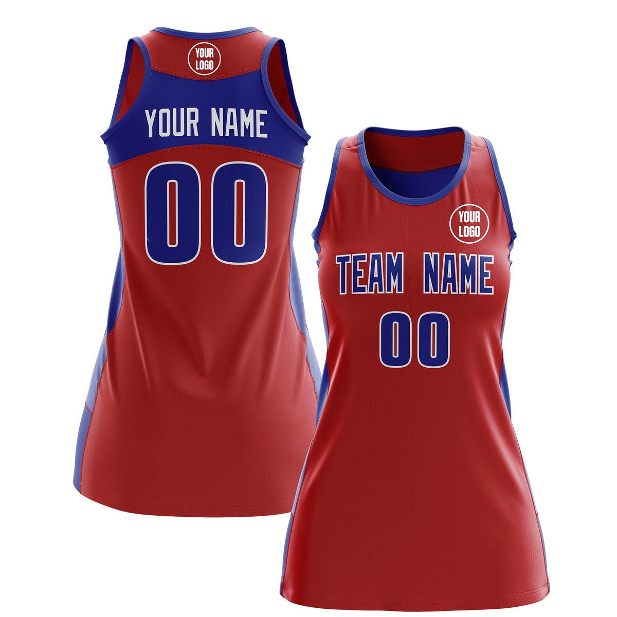 Custom Netball Dress | Red Royal Blue Classic Style Two-Tone Match Day Uniform