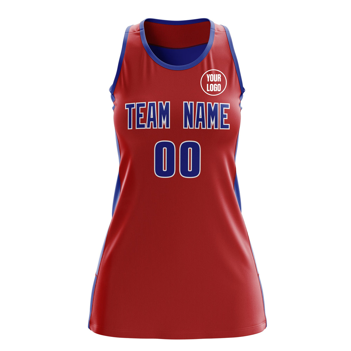 Custom Netball Dress | Red Royal Blue Classic Style Two-Tone Match Day Uniform