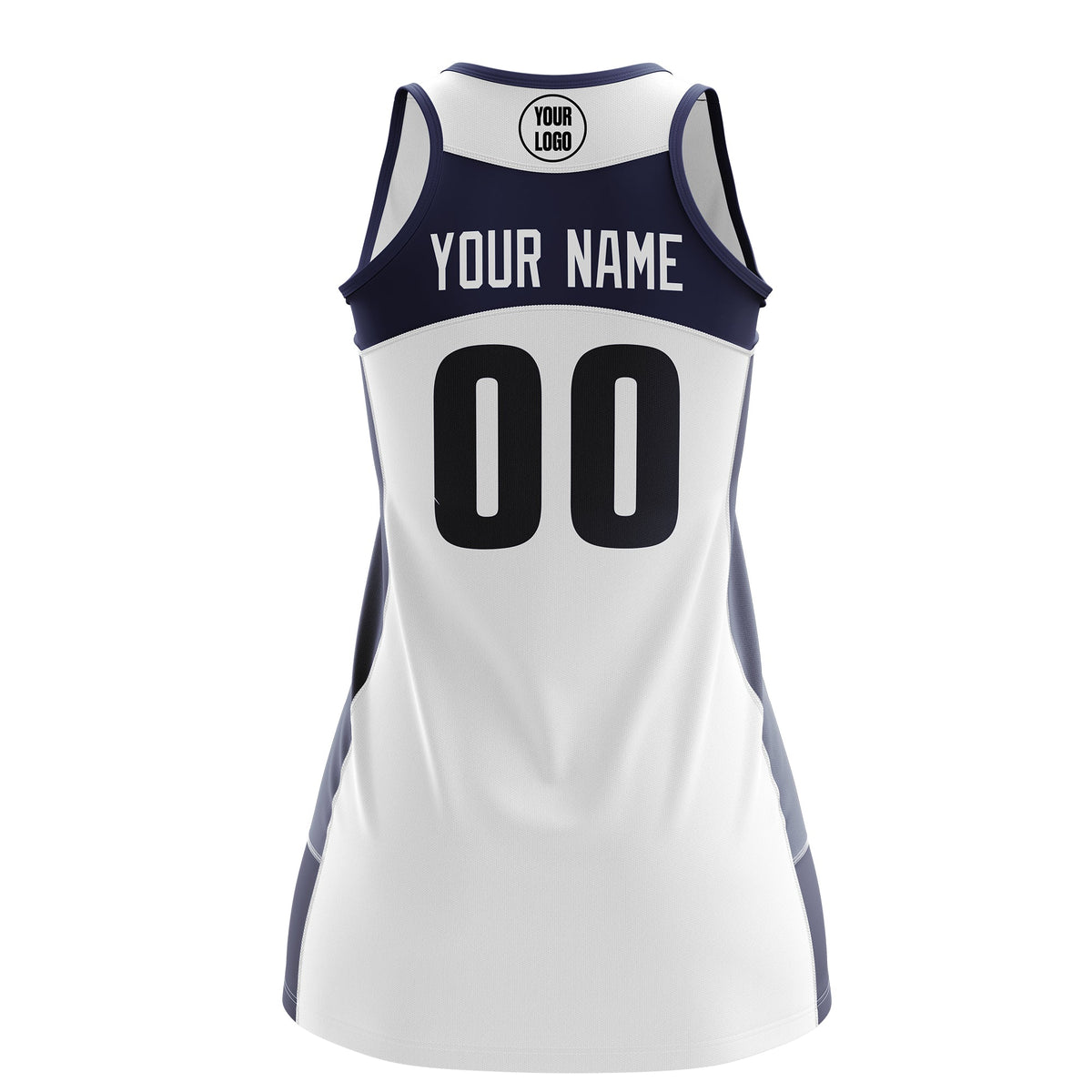 Custom Netball Dress | White Navy Classic Style Two-Tone Match Day Uniform