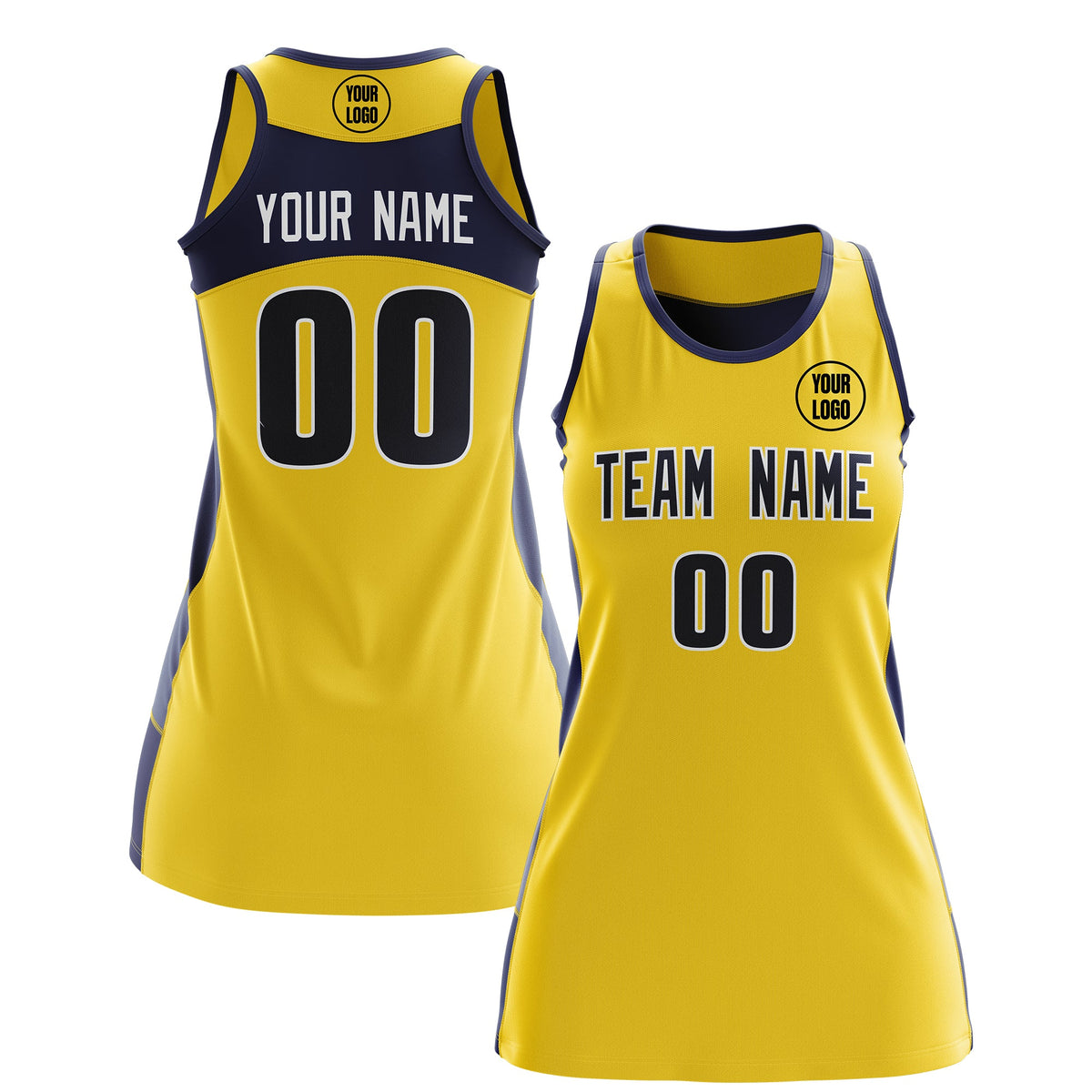 Custom Netball Dress | Gold Navy Classic Style Two-Tone Professional Team Uniforms