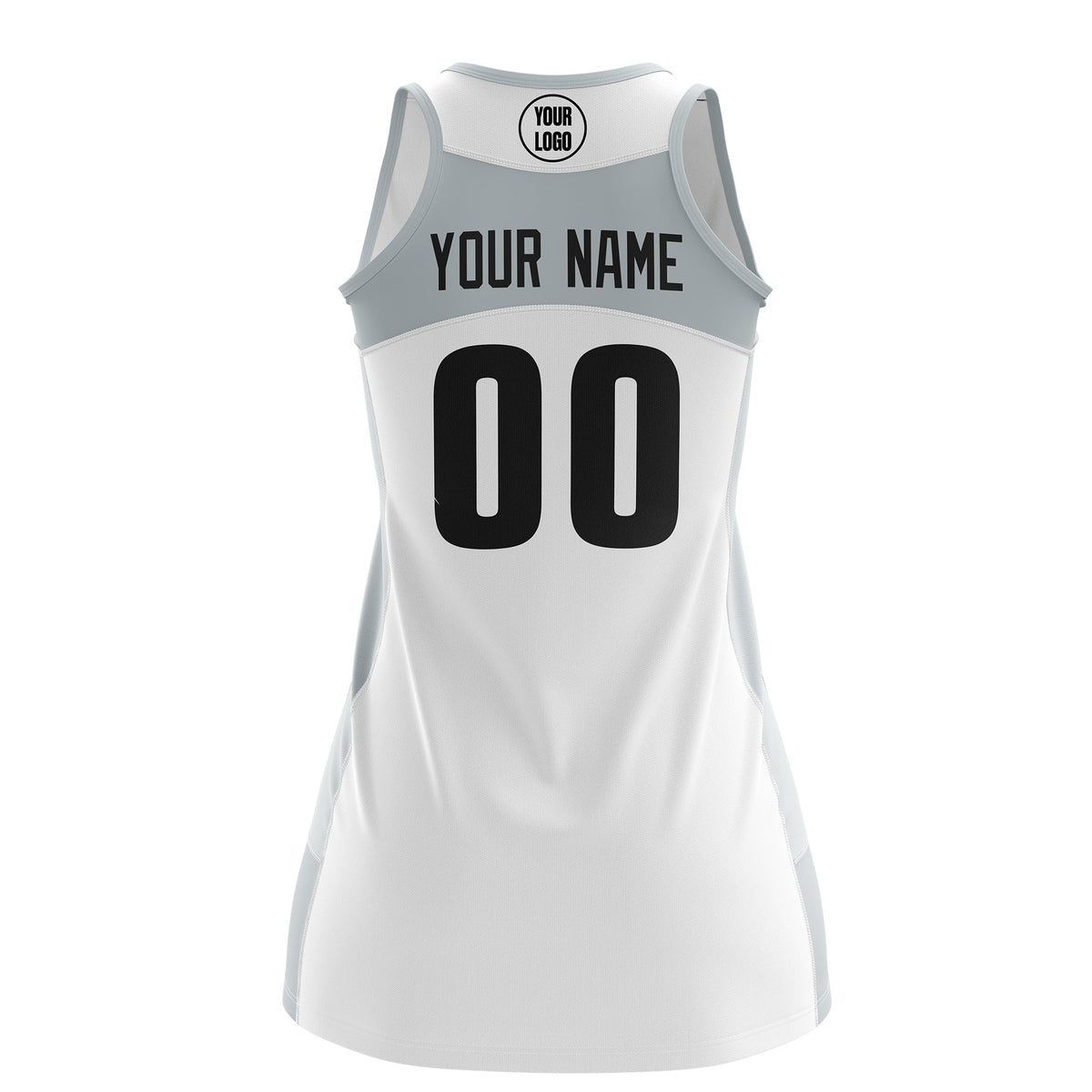 Custom Netball Dress | White Silver Classic Style Two-Tone Match Day Uniform