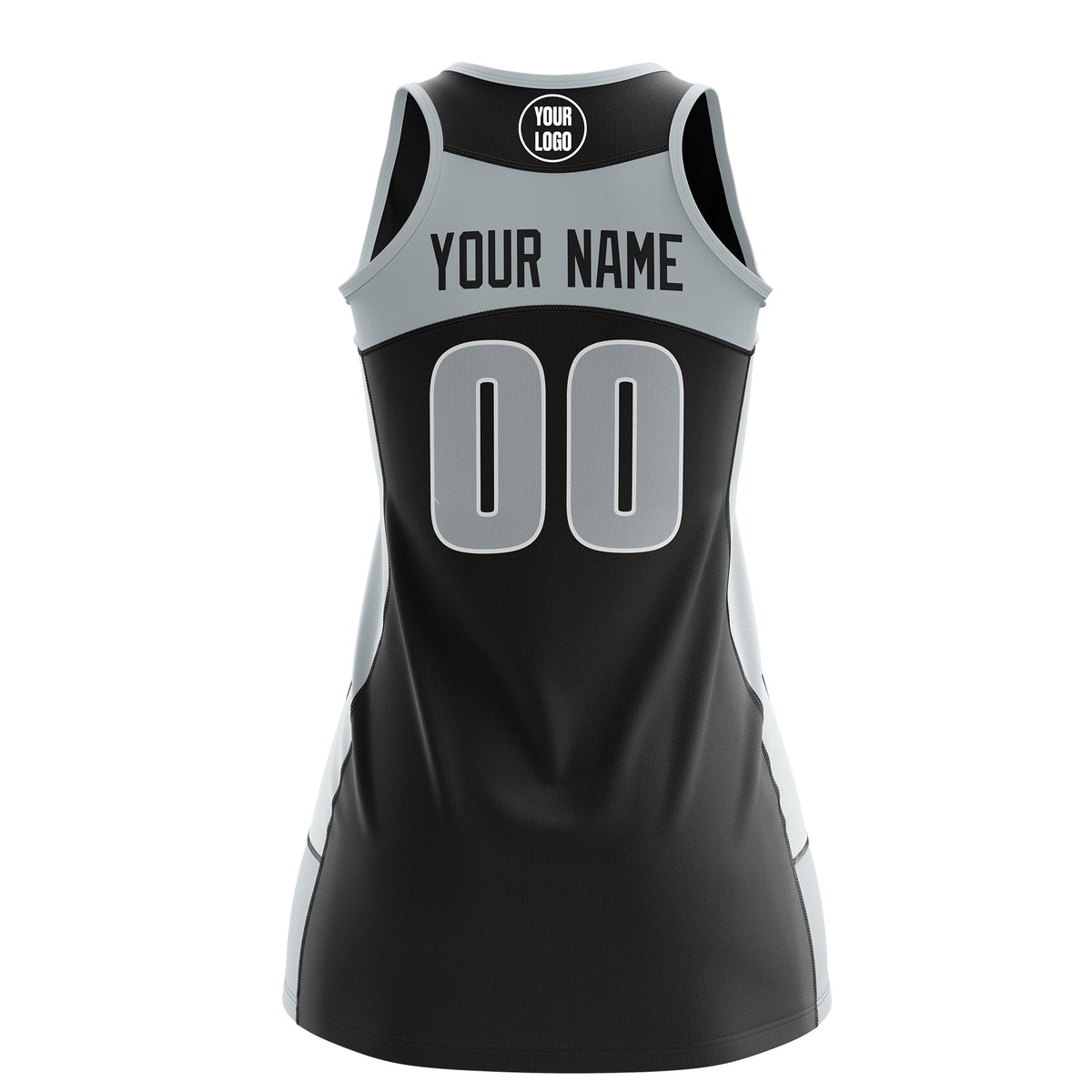 Custom Netball Dress | Black Silver Classic Style Two-Tone Professional Team Uniforms