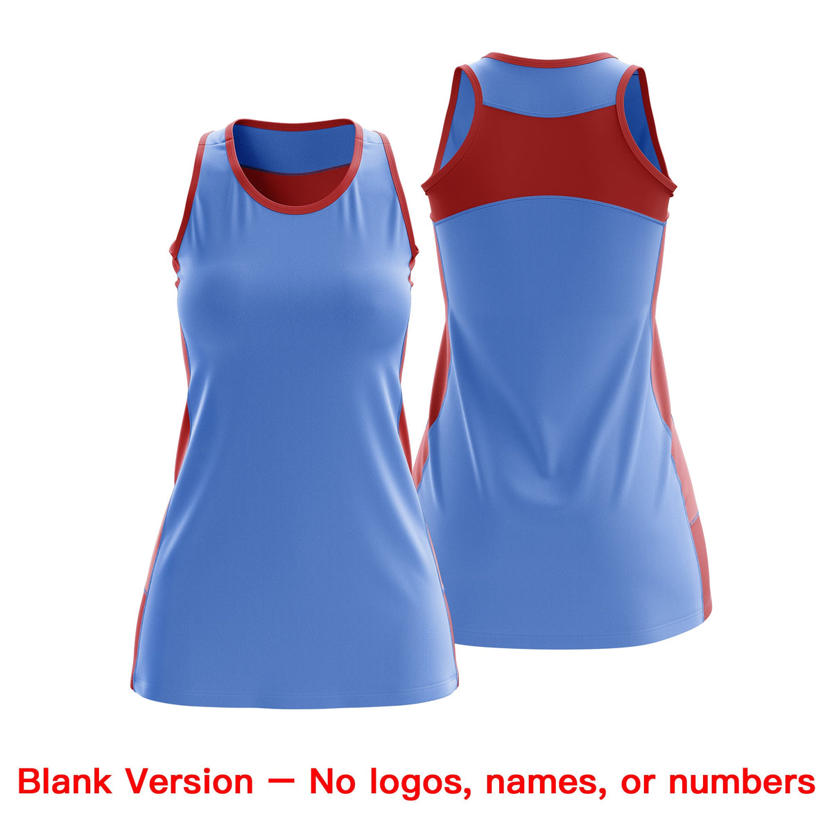 Custom Netball Dress | Powder Blue Red Classic Style Two-Tone Match Day Uniform