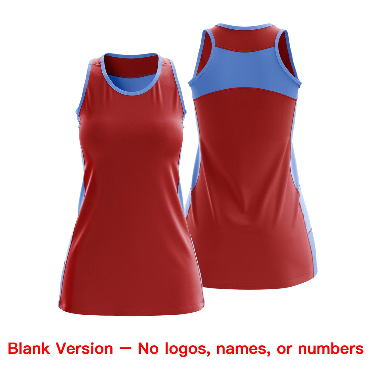 Custom Netball Dress | Red Powder Blue Classic Style Two-Tone Breathable Performance Sportswear