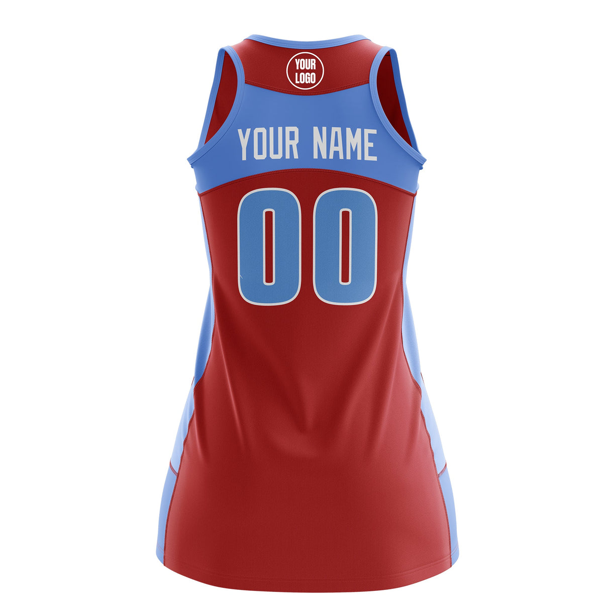 Custom Netball Dress | Red Powder Blue Classic Style Two-Tone Breathable Performance Sportswear