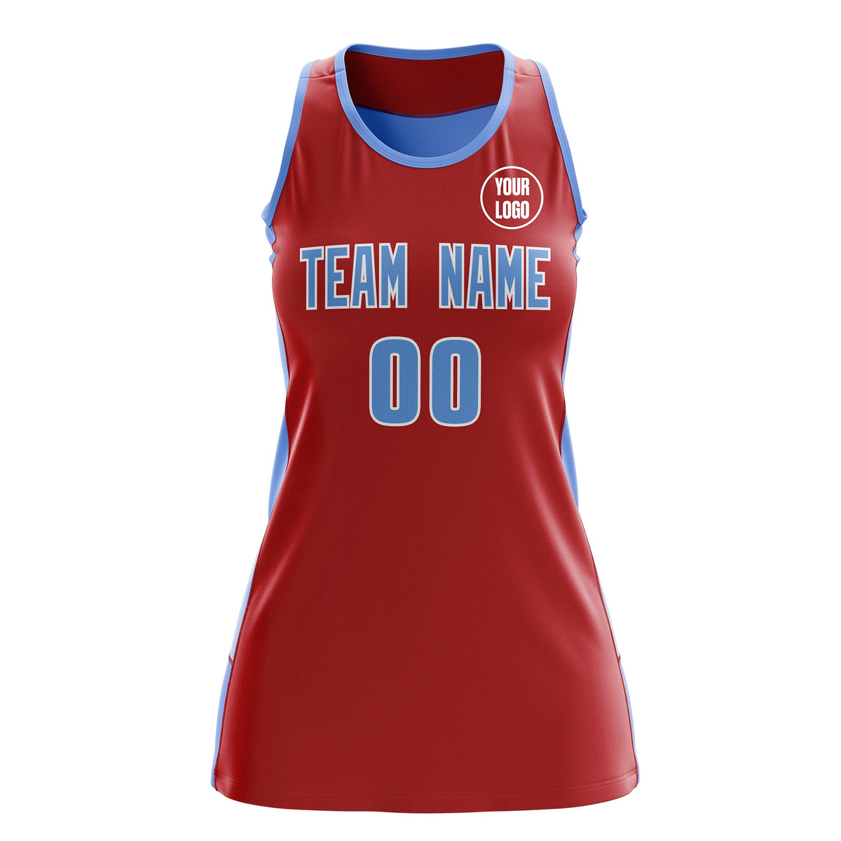 Custom Netball Dress | Red Powder Blue Classic Style Two-Tone Breathable Performance Sportswear