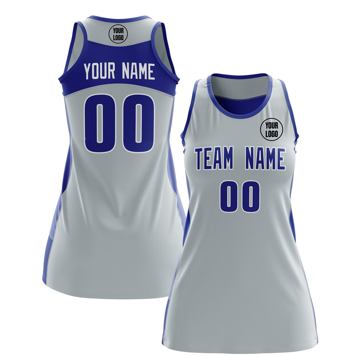 Custom Netball Dress | Silver Royal Blue Classic Style Two-Tone Breathable Performance Sportswear