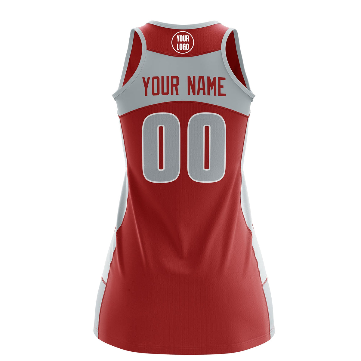 Custom Netball Dress | Red Silver Classic Style Two-Tone Professional Team Uniforms