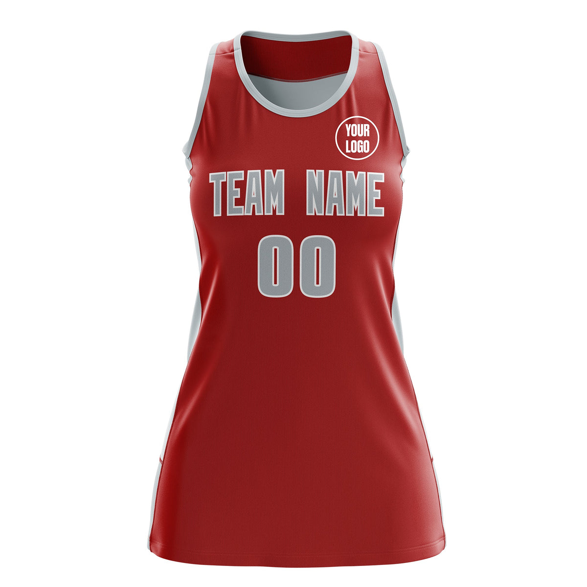 Custom Netball Dress | Red Silver Classic Style Two-Tone Professional Team Uniforms