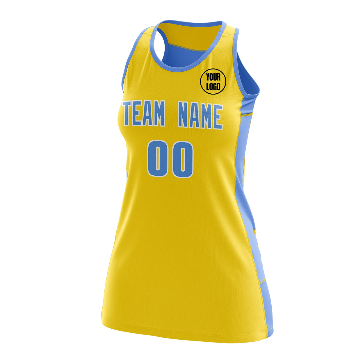 Custom Netball Dress | Gold Powder Blue Classic Style Two-Tone Breathable Performance Sportswear