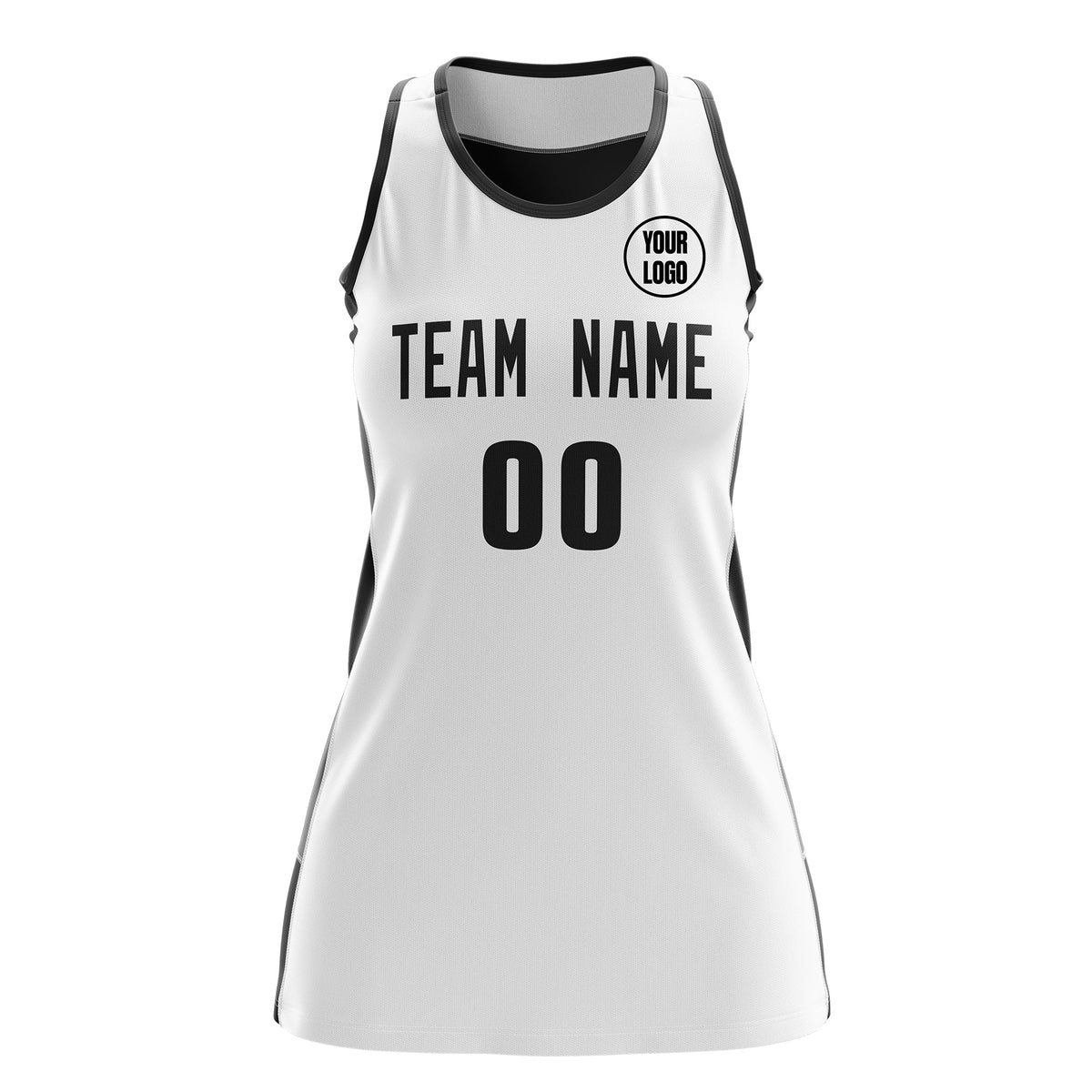 Custom Netball Dress | White Black Classic Style Two-Tone Professional Team Uniforms