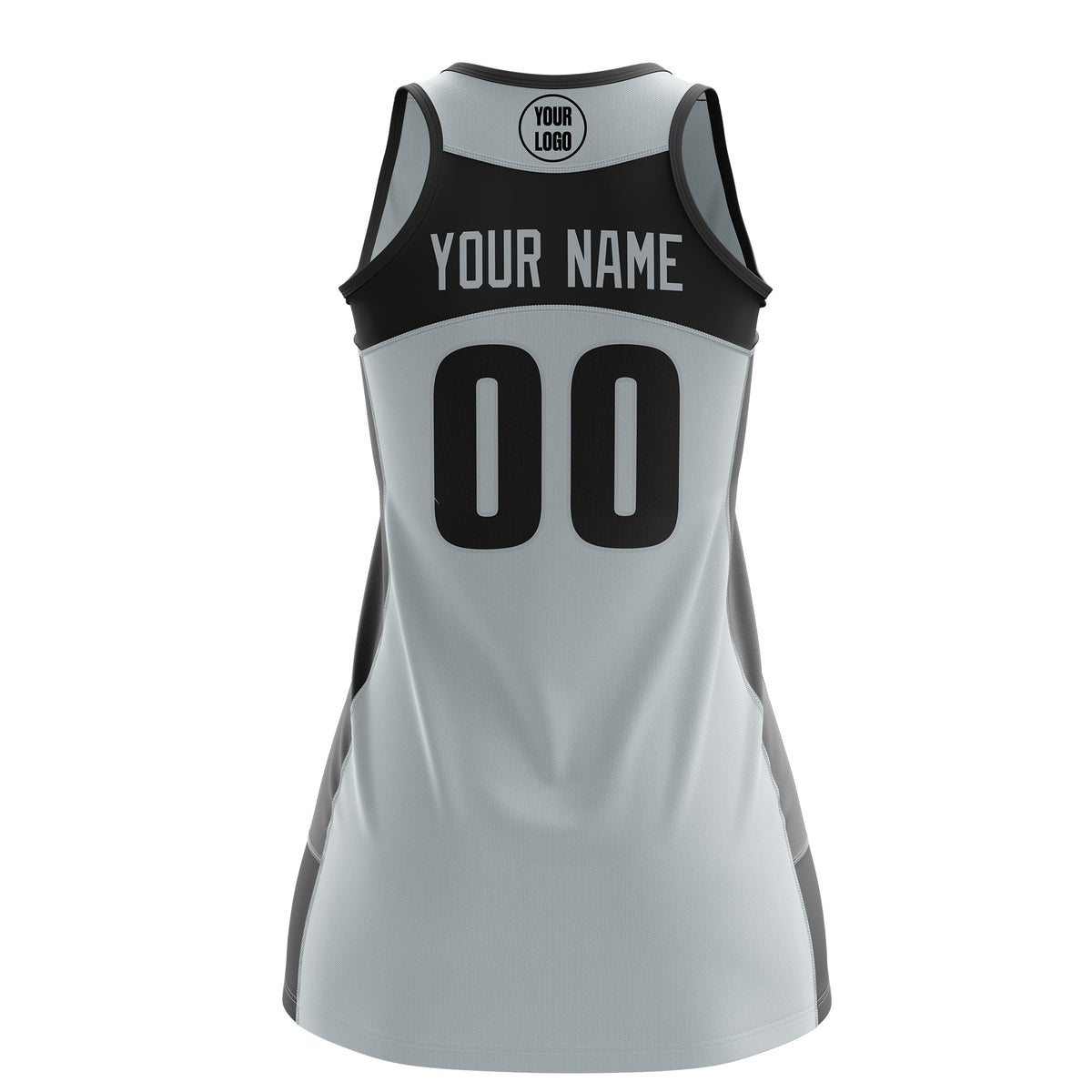 Custom Netball Dress | Silver Black Classic Style Two-Tone Match Day Uniform