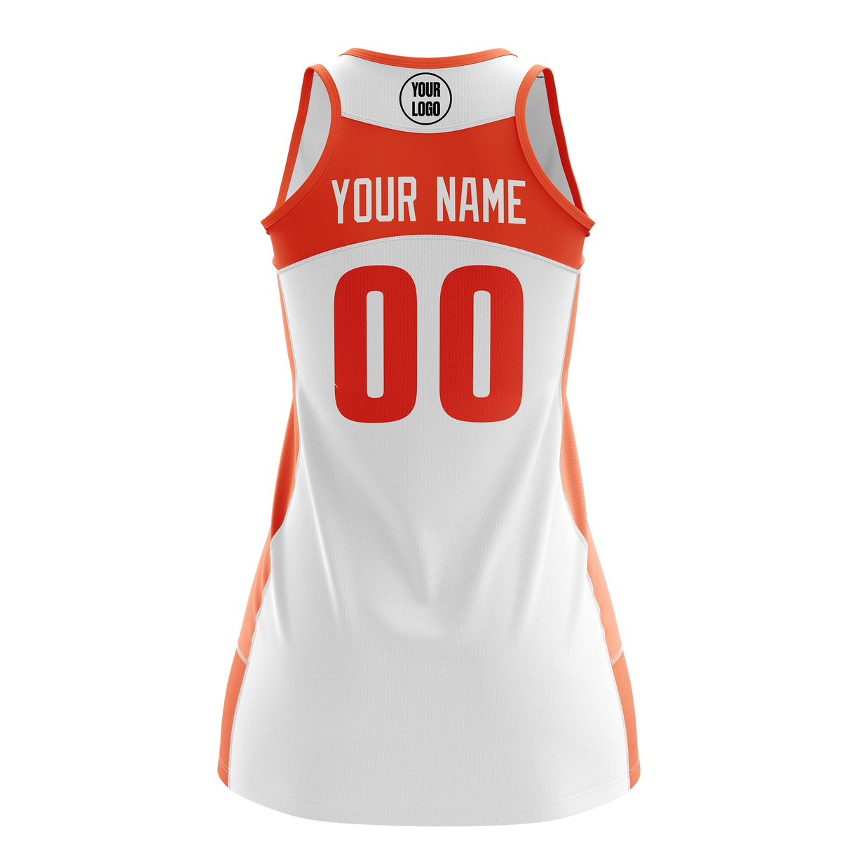 Custom Netball Dress | White Orange Classic Style Two-Tone Match Day Uniform