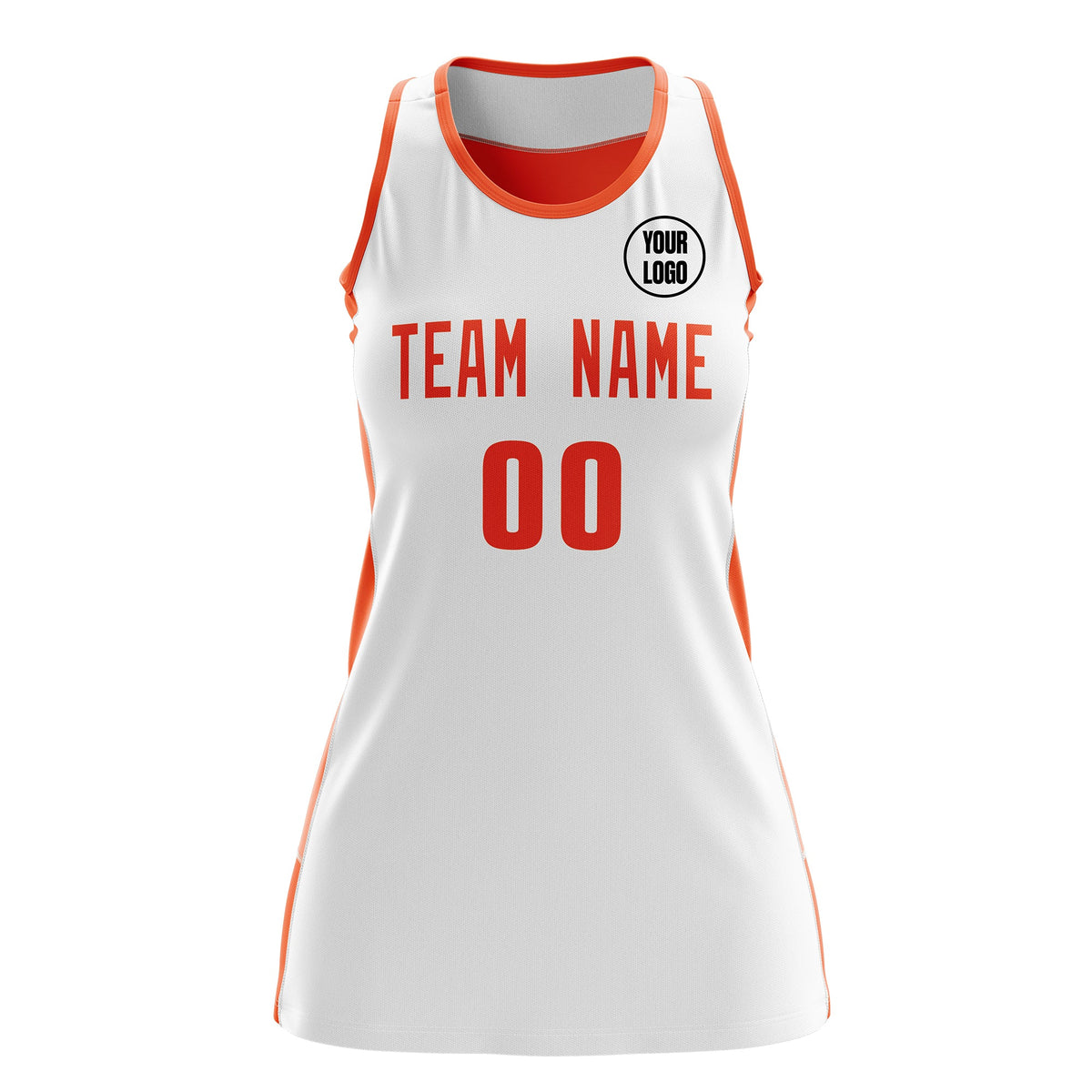 Custom Netball Dress | White Orange Classic Style Two-Tone Match Day Uniform