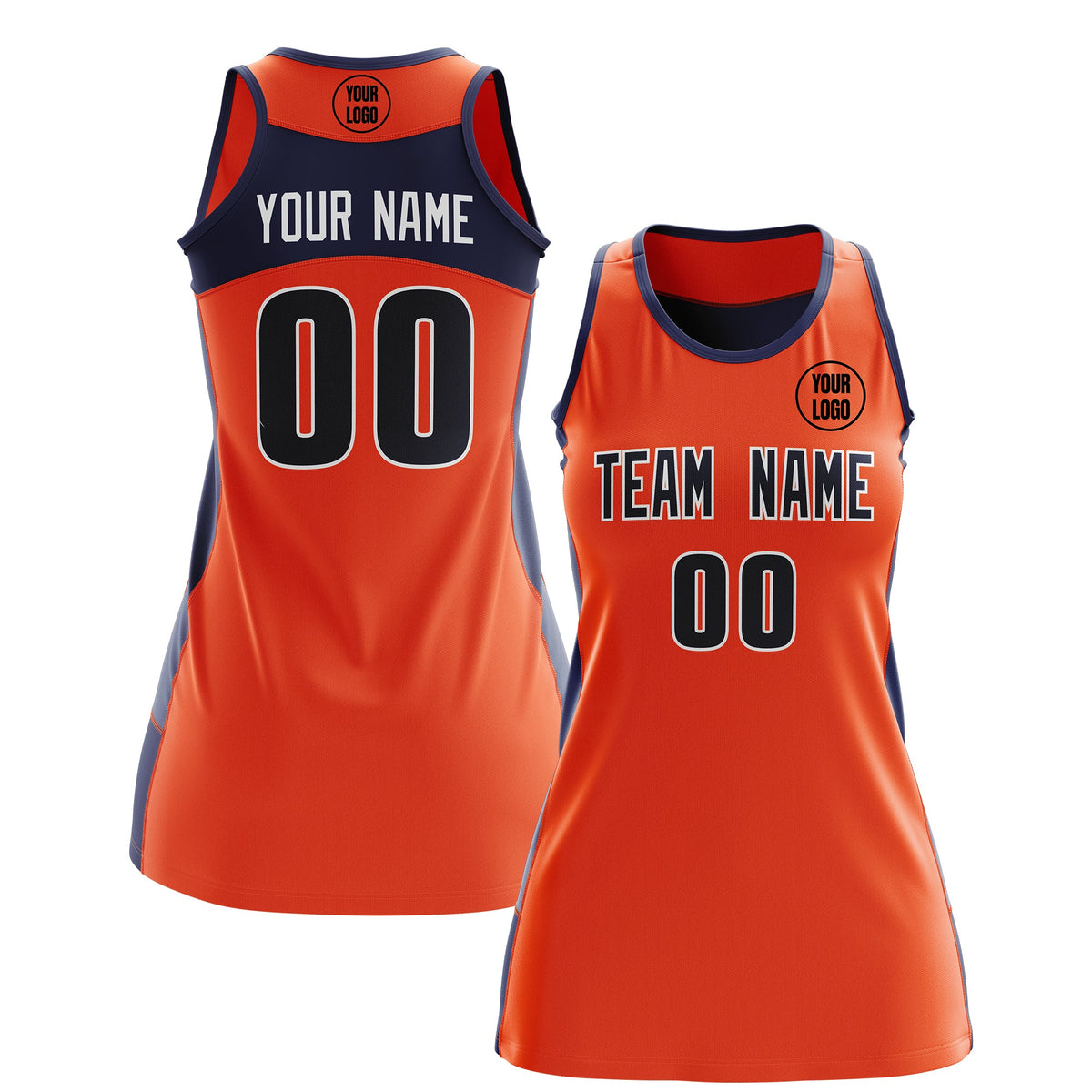 Custom Netball Dress | Orange Navy Classic Style Two-Tone Breathable Performance Sportswear