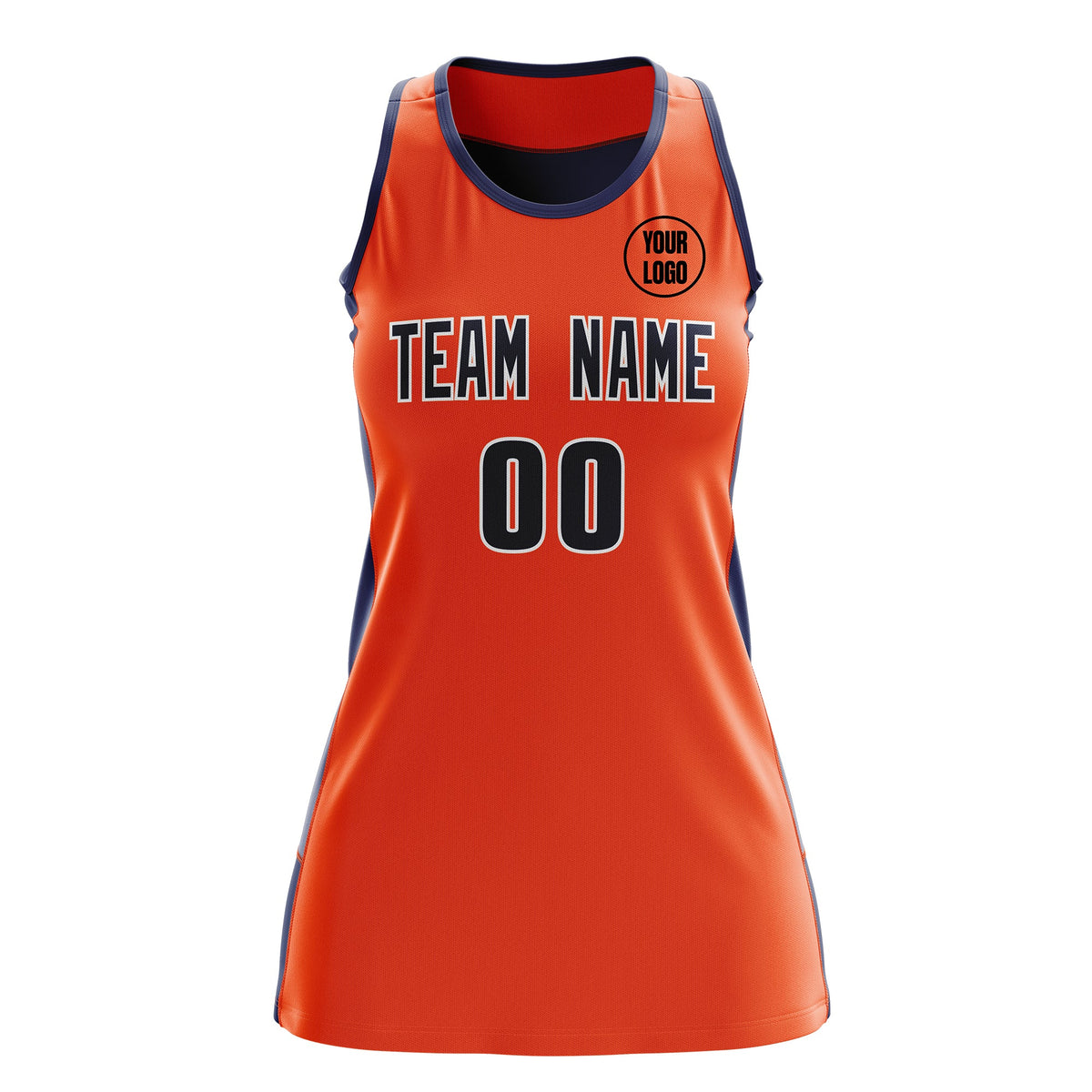 Custom Netball Dress | Orange Navy Classic Style Two-Tone Breathable Performance Sportswear