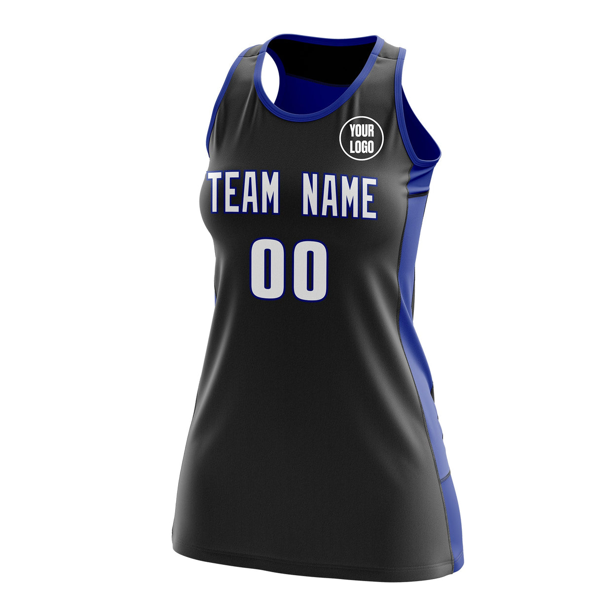 Custom Netball Dress | Black Royal Blue Classic Style Two-Tone Professional Team Uniforms