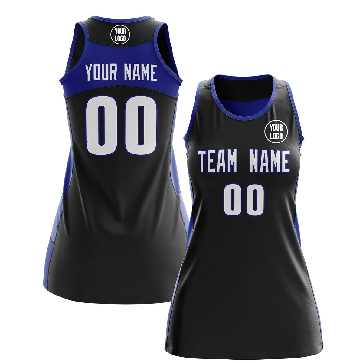 Custom Netball Dress | Black Royal Blue Classic Style Two-Tone Professional Team Uniforms