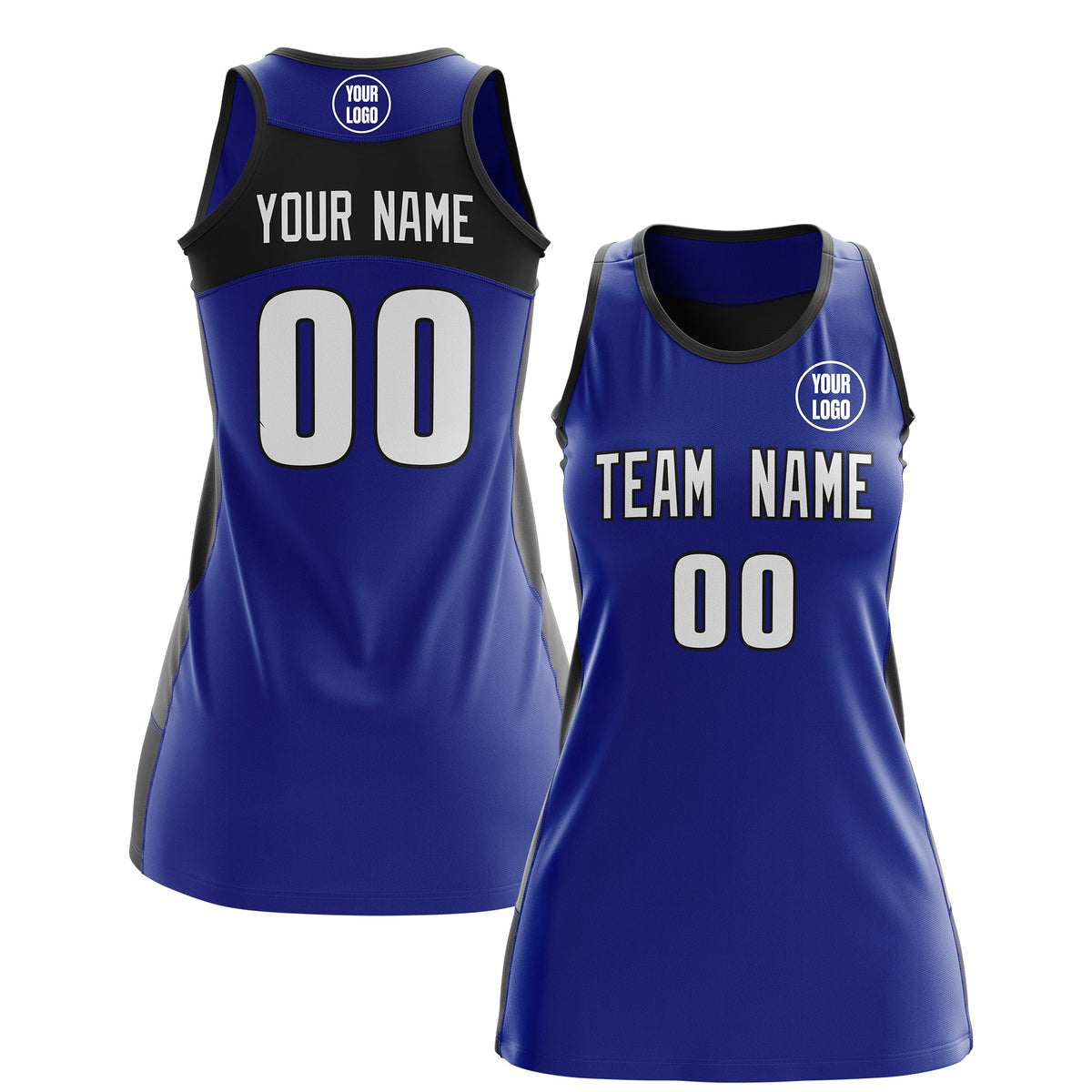 Custom Netball Dress | Royal Blue Black Classic Style Two-Tone Match Day Uniform
