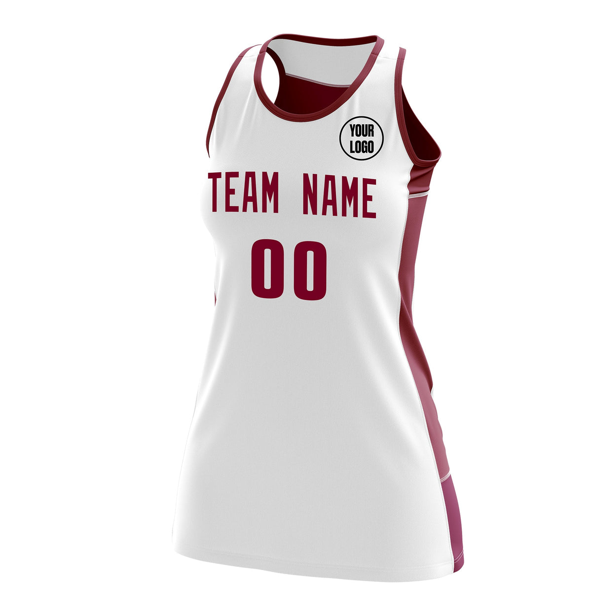 Custom Netball Dress | White Crimson Classic Style Two-Tone Match Day Uniform