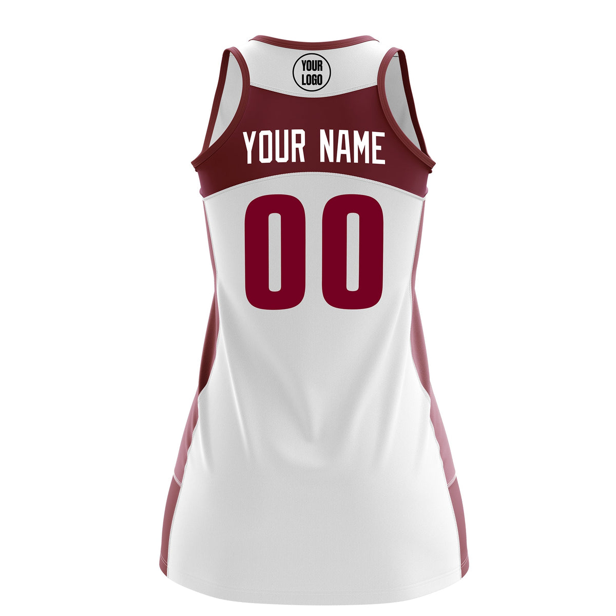 Custom Netball Dress | White Crimson Classic Style Two-Tone Match Day Uniform