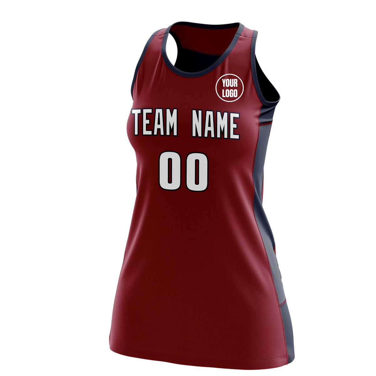 Custom Netball Dress | Crimson Navy Classic Style Two-Tone Breathable Performance Sportswear