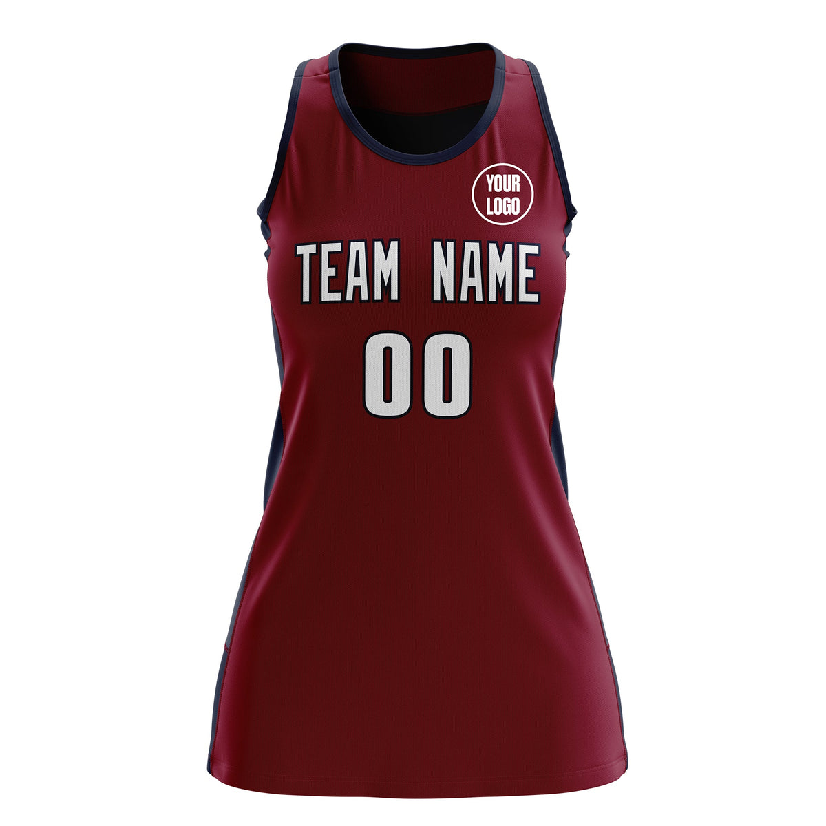 Custom Netball Dress | Crimson Navy Classic Style Two-Tone Breathable Performance Sportswear