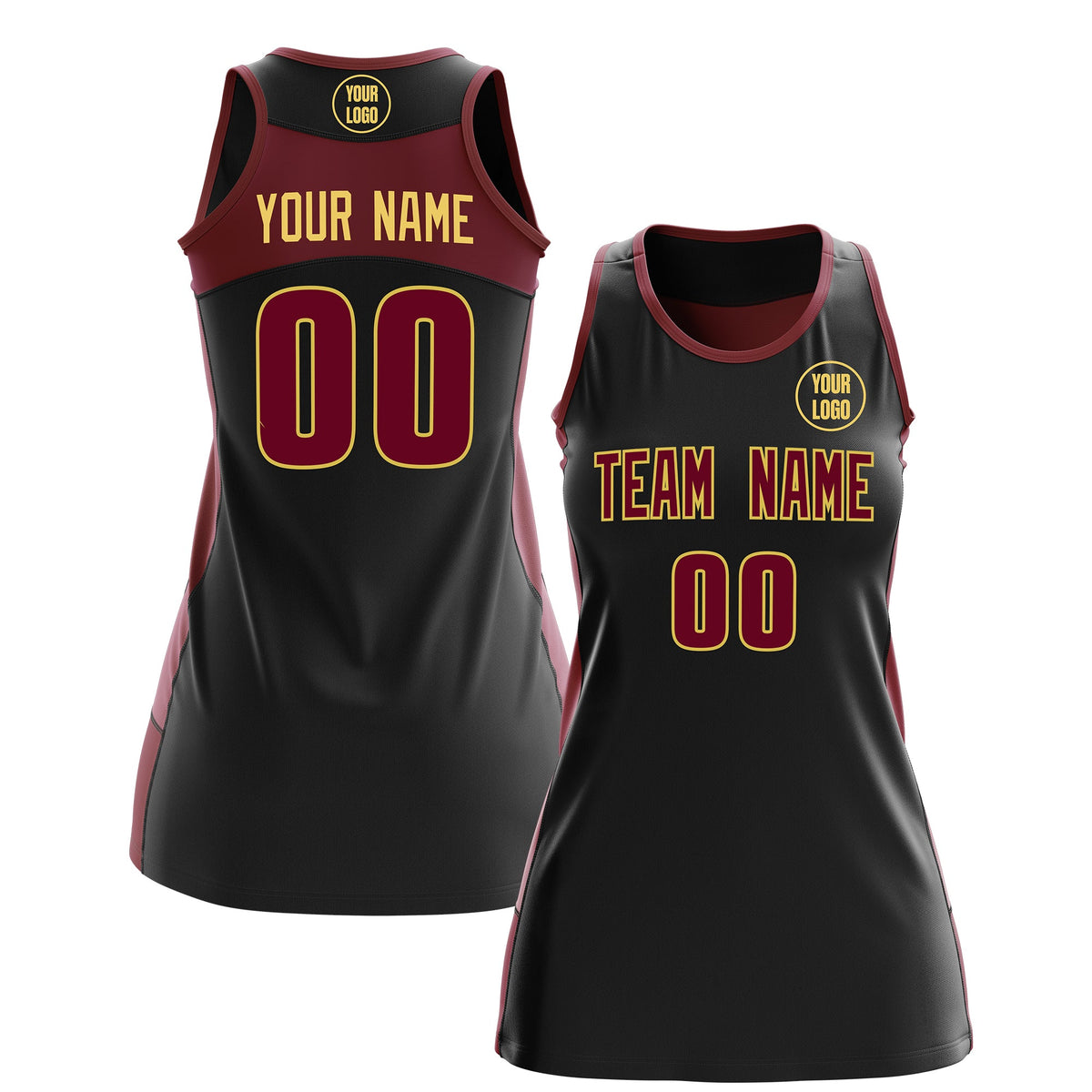 Custom Netball Dress | Black Crimson Classic Style Two-Tone Professional Team Uniforms