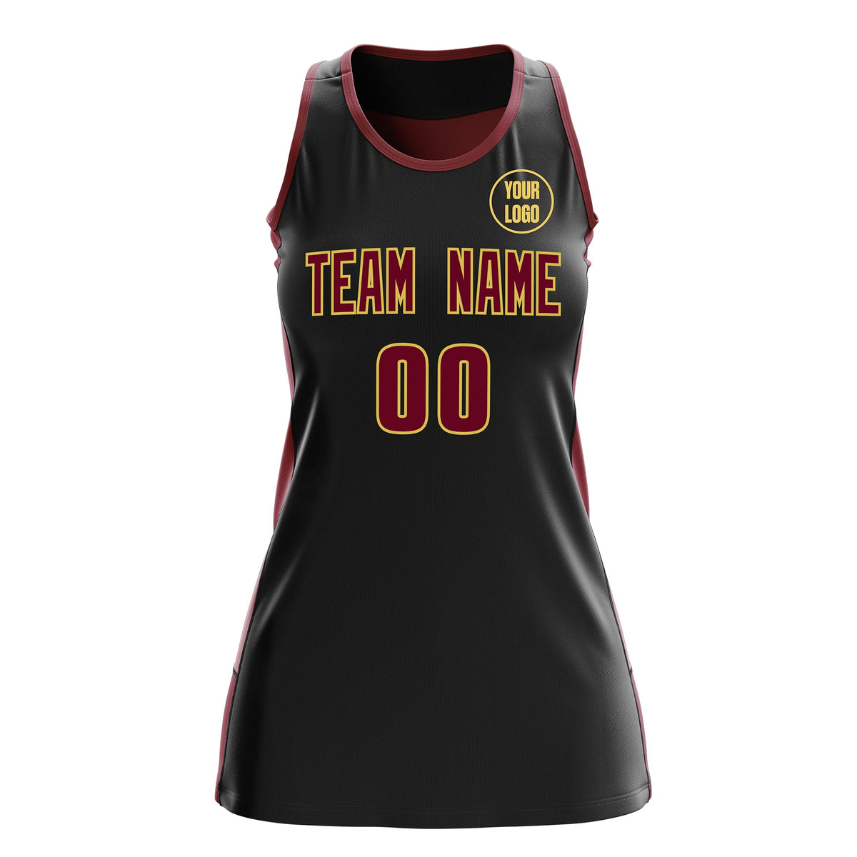 Custom Netball Dress | Black Crimson Classic Style Two-Tone Professional Team Uniforms