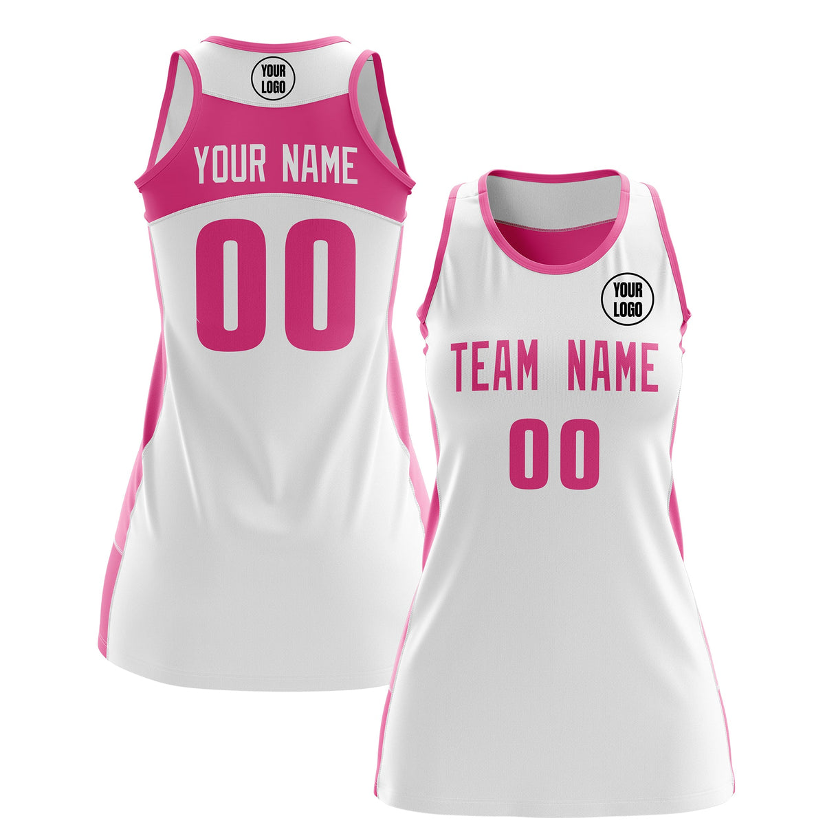 Custom Netball Dress | White Pink Classic Style Two-Tone Breathable Performance Sportswear