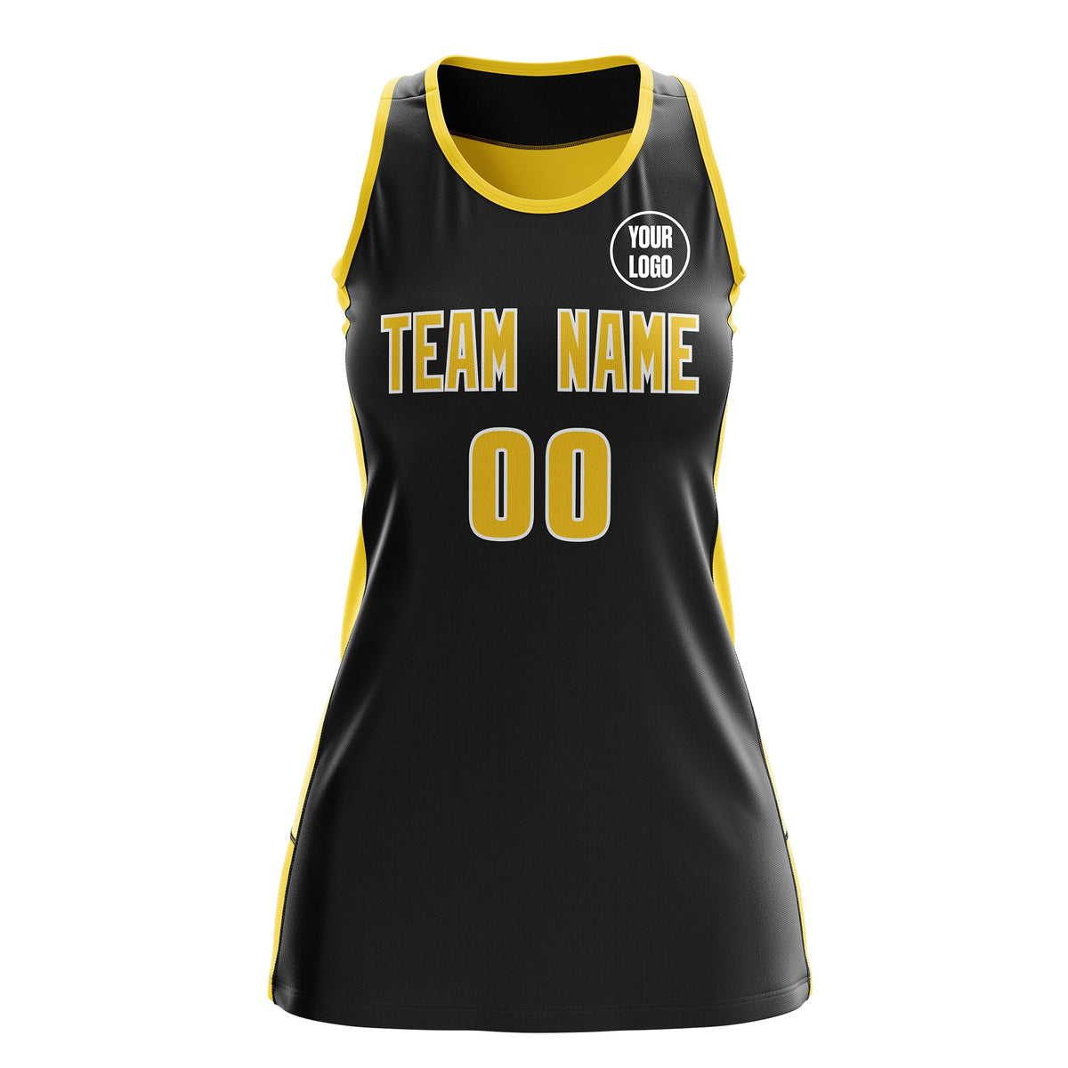 Custom Netball Dress | Black Gold Classic Style Two-Tone Match Day Uniform