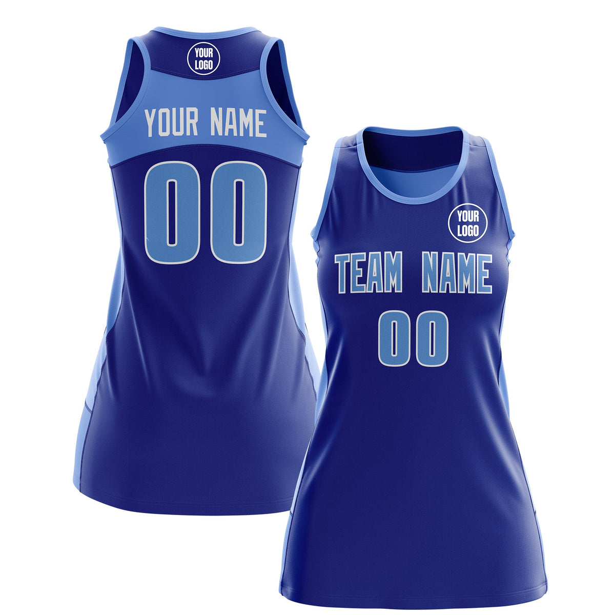 Custom Netball Dress | Royal Blue Powder Blue Classic Style Two-Tone Match Day Uniform