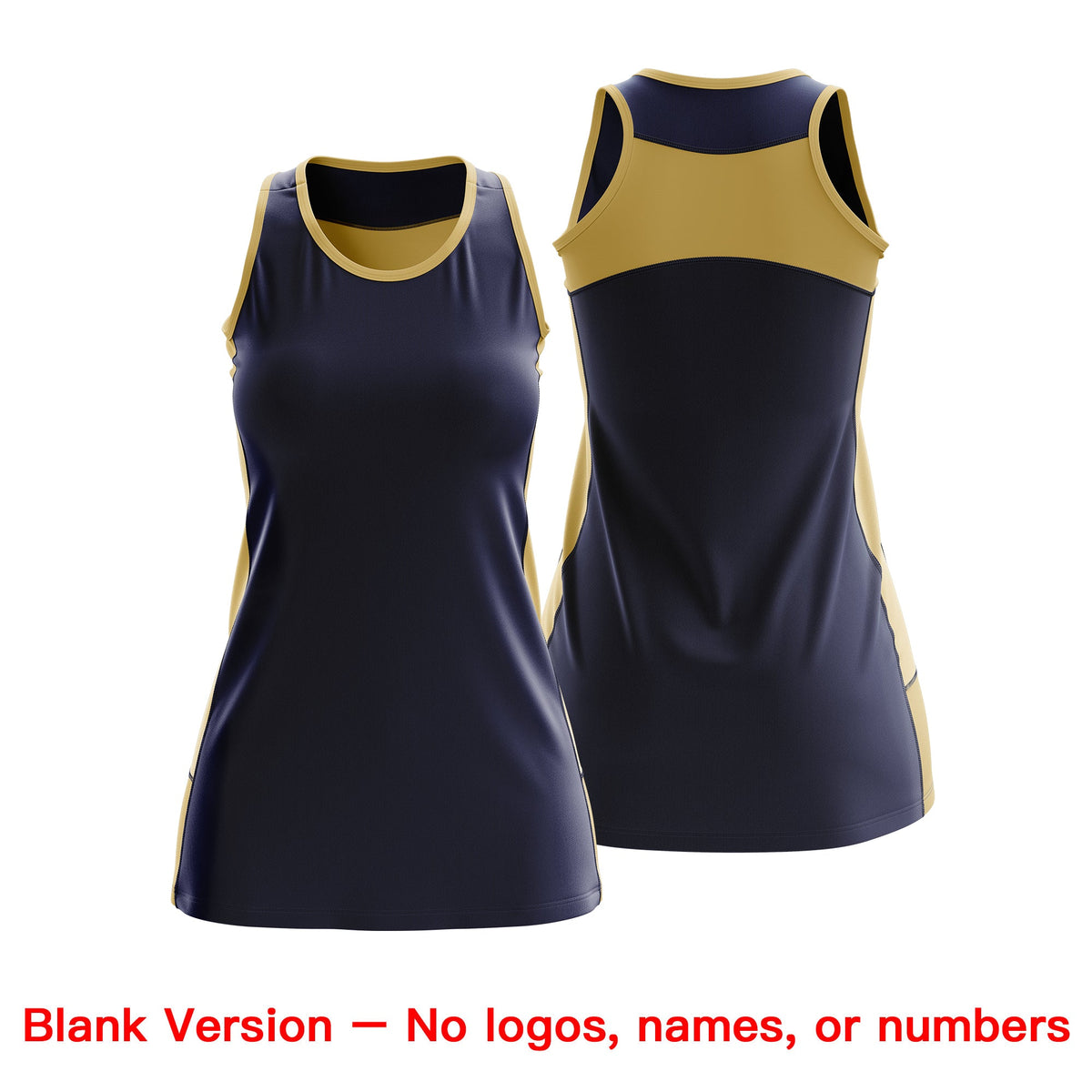 Custom Netball Dress | Navy Old Gold Classic Style Two-Tone Match Day Uniform