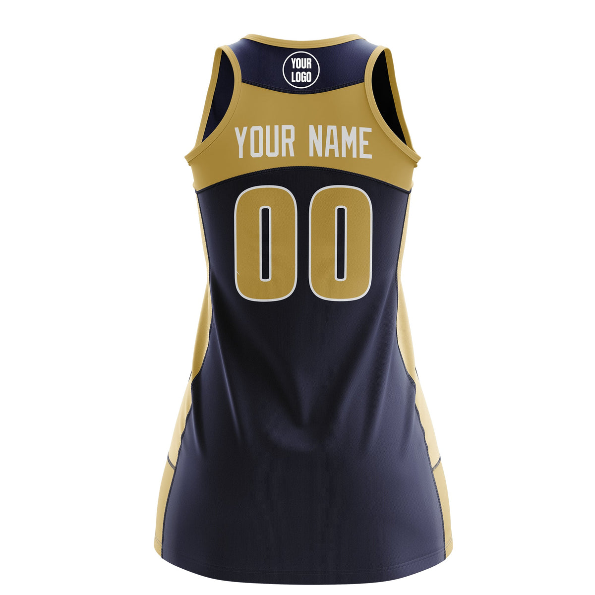 Custom Netball Dress | Navy Old Gold Classic Style Two-Tone Match Day Uniform