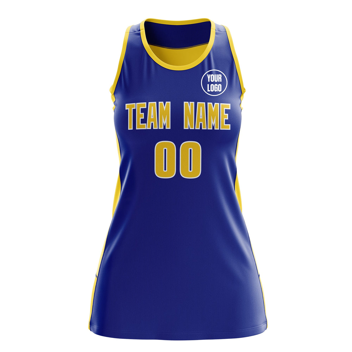 Custom Netball Dress | Royal Blue Gold Classic Style Two-Tone Breathable Performance Sportswear