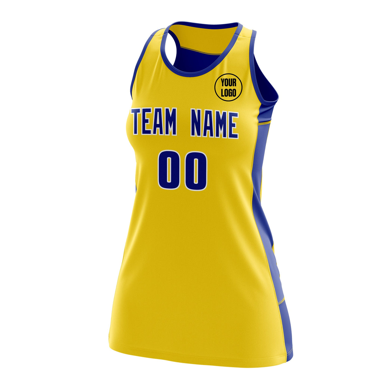 Custom Netball Dress | Gold Royal Blue Classic Style Two-Tone Professional Team Uniforms